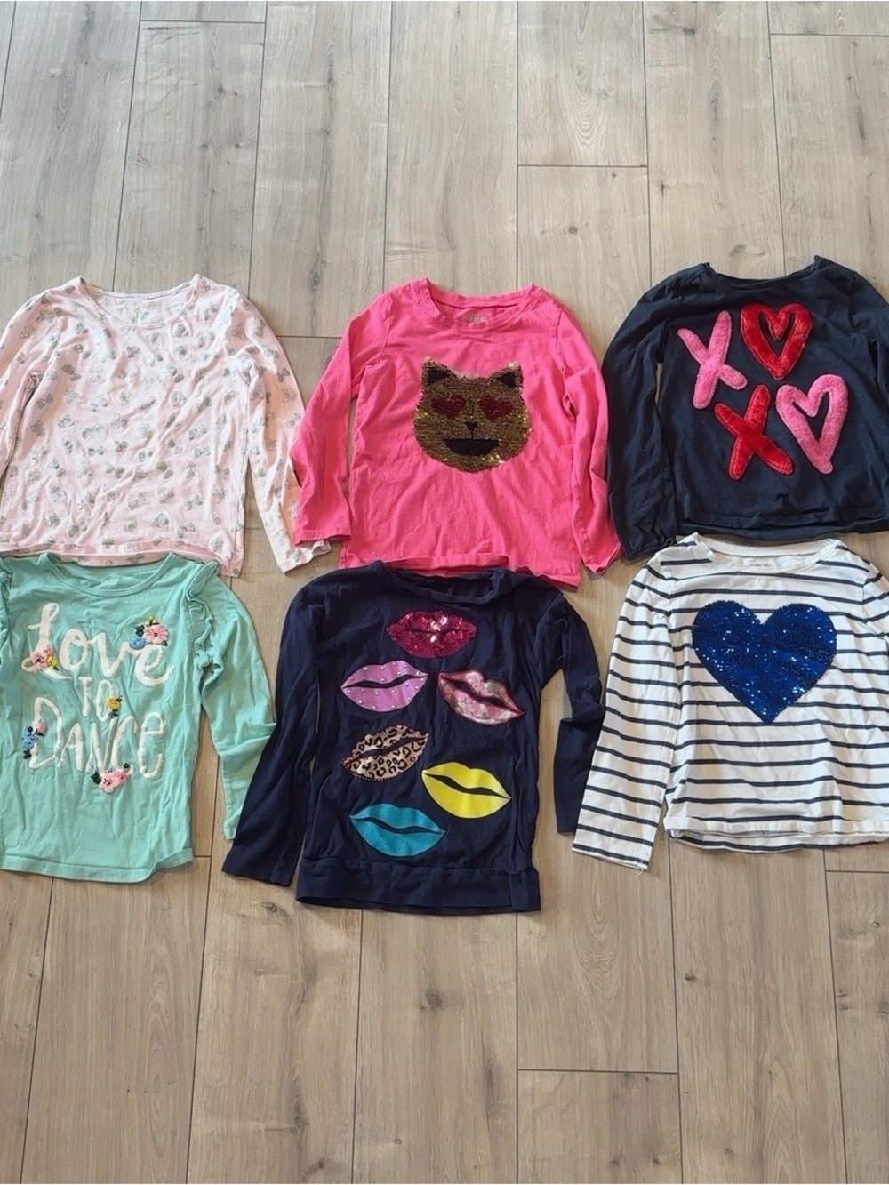 Girls Size 7/8 Long Sleeve Shirt Bundle – 6 Pieces